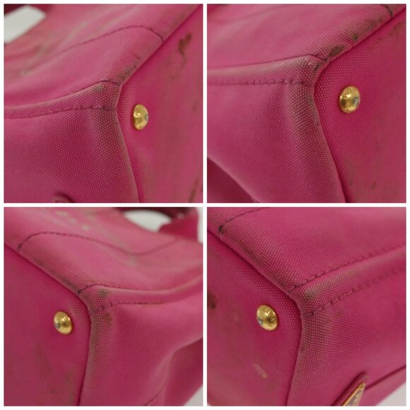 PRADA Canapa PM Hand Bag Canvas Pink Gold Auth bs28699 - Picture 15 of 16